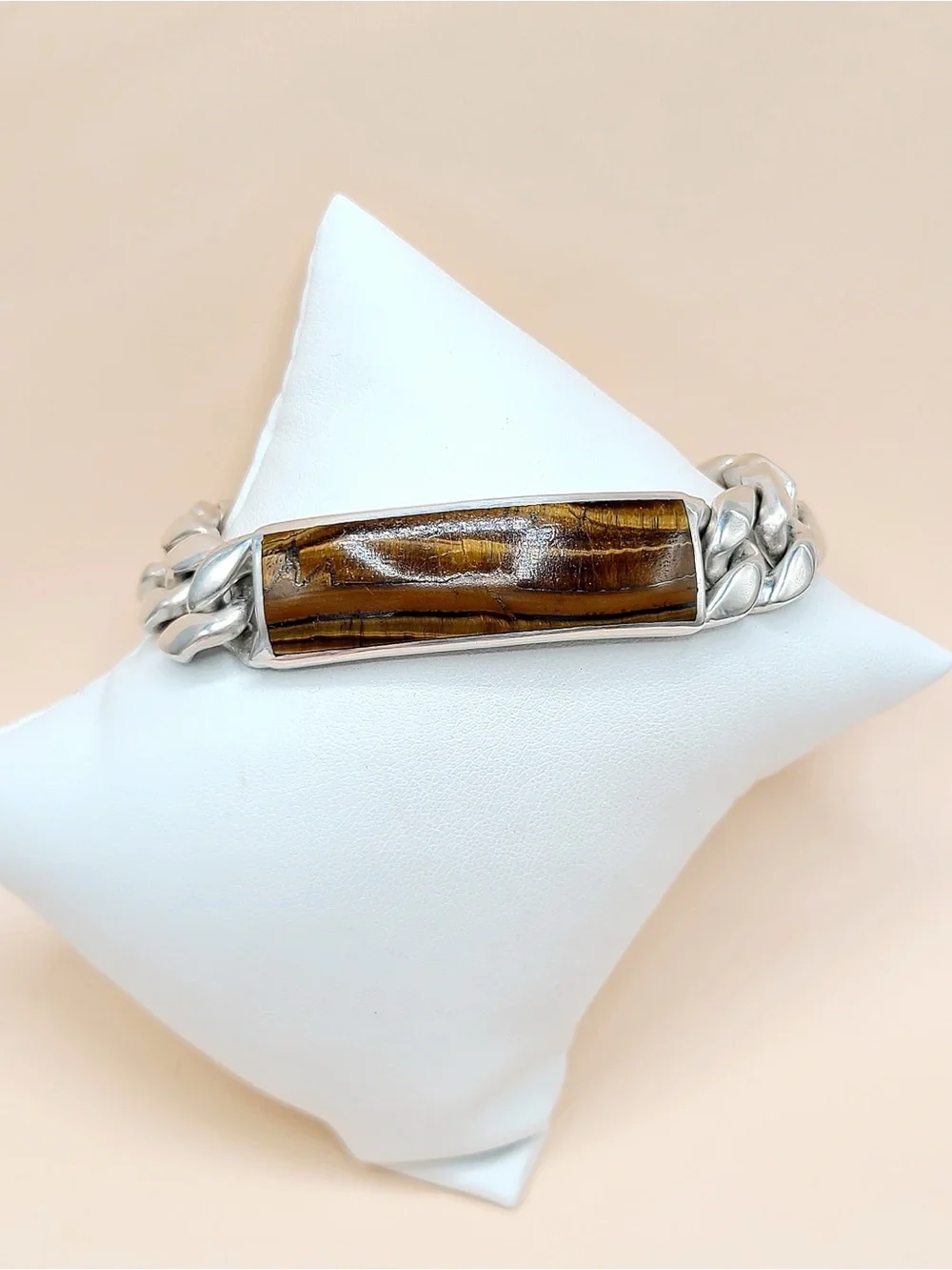 David Yurman Curb Chain ID Bracelet In Sterling Silver With Tiger’s Eye